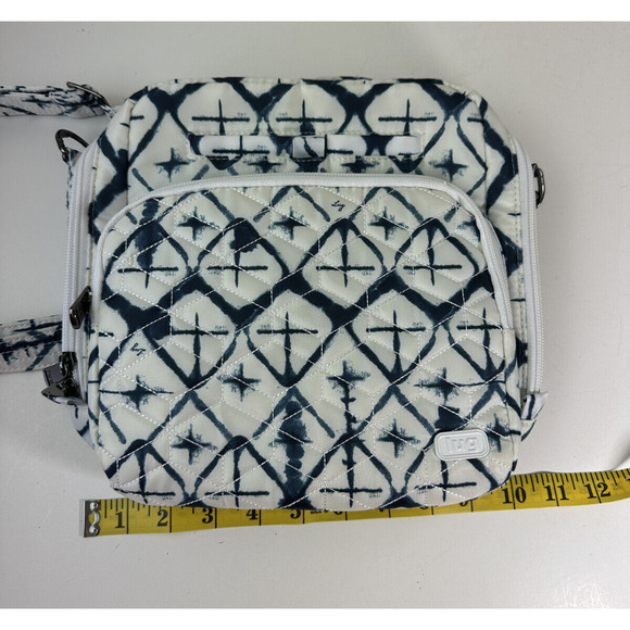 Lug Ranger Crossbody Bag Watercolor Diamond Print White & Blue Quilted Pockets - Picture 11 of 12